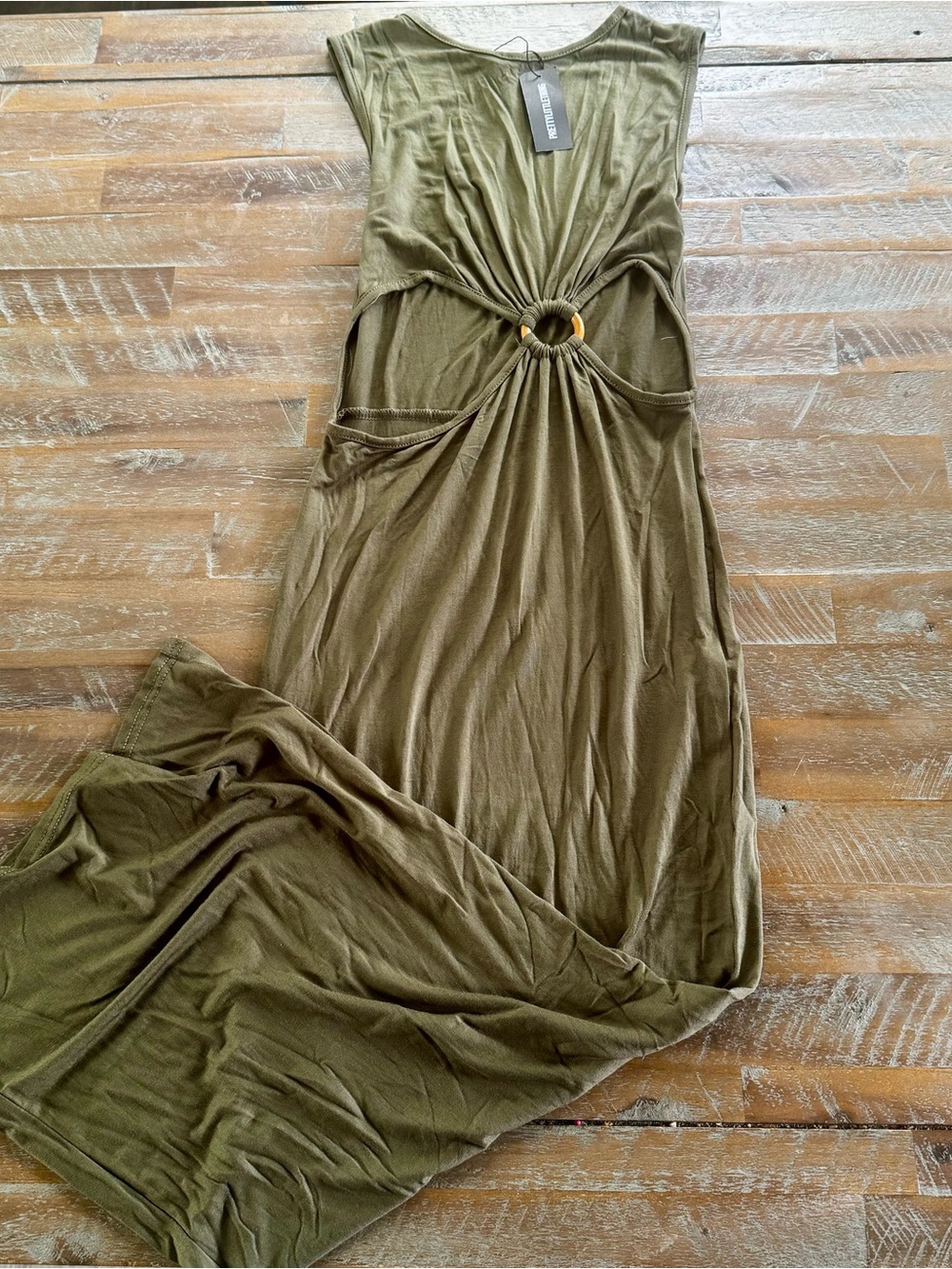 PrettyLittleThing Olive Green Maxi Dress with Ring Detail
